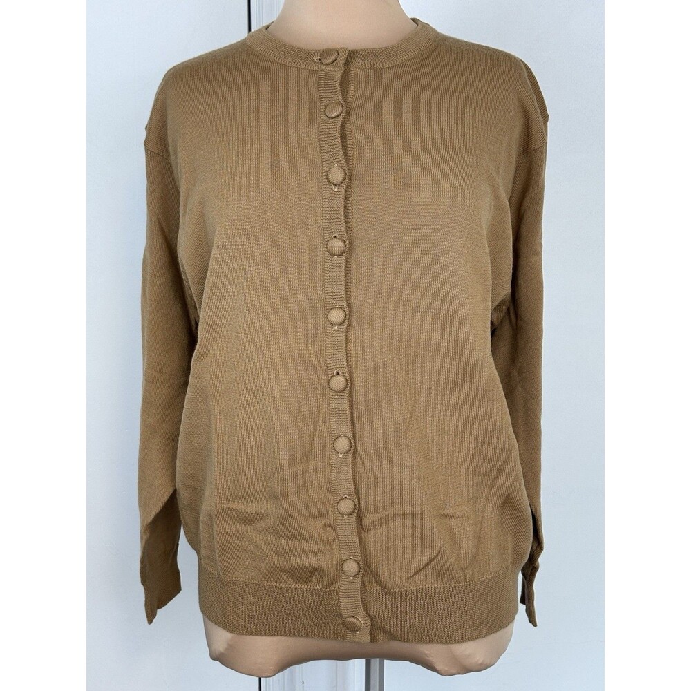 NWT Vintage Bleyle 100% Pure New Wool Crewneck Cardigan Sweater Camel XL